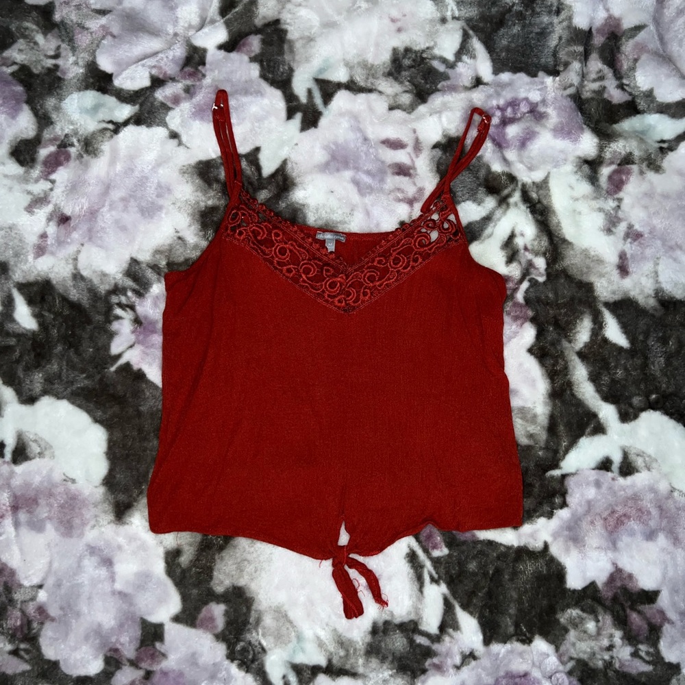 medium women’s tank top, burnt orange, lace detailing